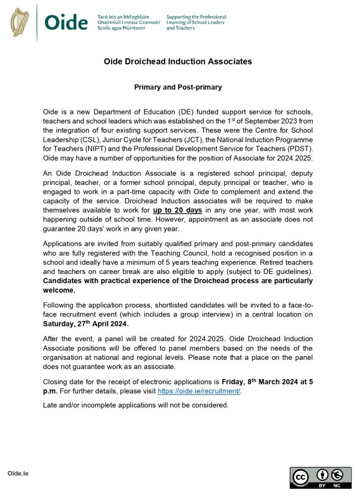 oide droichead induction associate advert 2024.2025 2 page 0001
